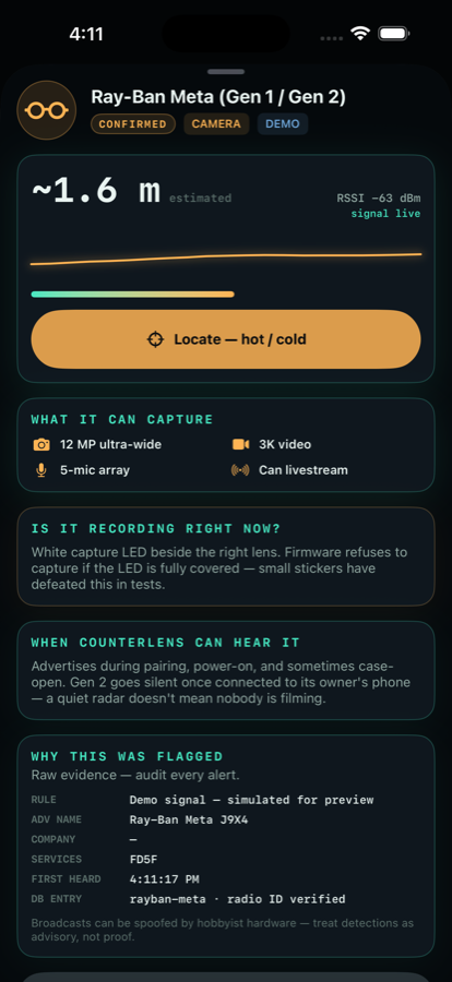 Detection detail with raw radio evidence